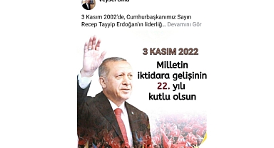 Ak Parti Arifiye İlçe Başkanı Veysel Ünlü sosyal medya hesabından Ak Parti’nin yıl dönümünü kutlarken 3 Kasım 2022 vurgusu şaşırttı.