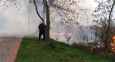 Eşme Sahil Yolunda Sazlık Alanda Yangın! Alevler Bir Anda Yükseldi