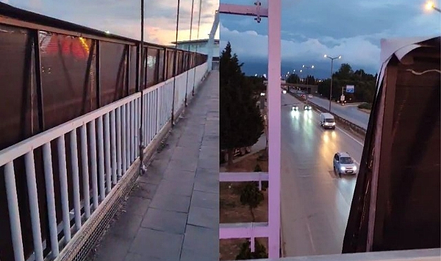Üst Geçit Tehlikesi: Rüzgarda Sallanan Reklam Panoları Endişe Yaratıyor